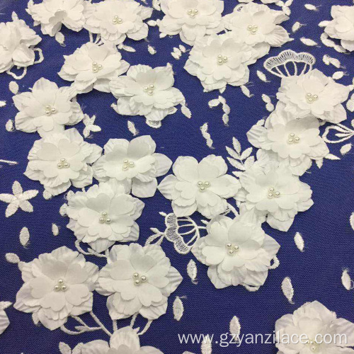 White 3D Flower Lace Embroidery Fabric